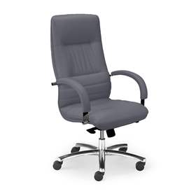 Manager-Sessel LINEA, mit Armlehnen, Stahlgestell verchromt, Weichlederbezug - Lichtgrau
