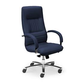 Manager-Sessel LINEA, mit Armlehnen, Stahlgestell verchromt, Weichlederbezug - Dunkelblau