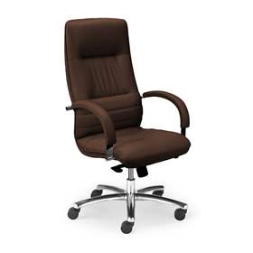 Manager-Sessel LINEA, mit Armlehnen, Stahlgestell verchromt, Weichlederbezug - Braun