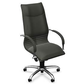 Manager-Sessel ARTUS mit Armlehnen, Stahlgestell verchromt, Kunstlederbezug - Dunkelgrau