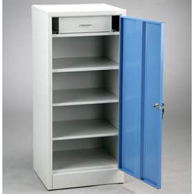 Příruční dílenská skříňka, v x š h: 1000 x 450 x 400 mm, 1 x zásuvka, 3 x police, barva šedá RAL7035/ modrá RAL5012