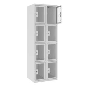 Fachschrank mit verglasten Türen, 2x4 Fächer, HxBxT: 1800x600x500 mm, Farbe Grau RAL7035