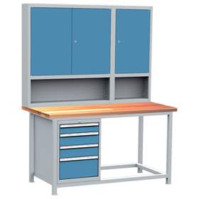 Professionelle Werkbank, 4 Schubladen, 2 Aufbauschrank, Buchen-Arbeitsplatte, 1500x750 mm