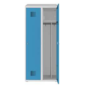 Garderobenschrank zur Aufladung von elektronischen Geräten, 2 x 400 mm, 230V SCHUKO, Türfarbe Blau RAL5012