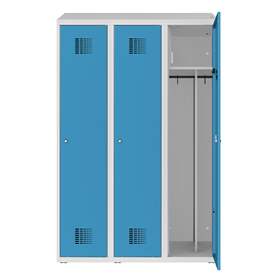 Garderobenschrank zur Aufladung von elektronischen Geräten, 3 x 400 mm, 230V SCHUKO, Türfarbe Blau RAL5012