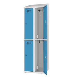 Ladeschrank mit 4 Schließfächern, 230V SCHUKO, HxBxT: 1800x600x500 mm, Türfarbe Blau RAL5012