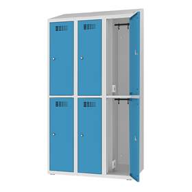 Ladeschrank mit 6 Schließfächern, 230V SCHUKO, HxBxT: 1800x1200x500 mm, Türfarbe Blau RAL5012