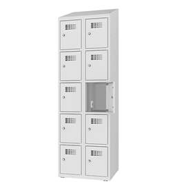 Skříň na dobíjení elektrického nářadí a elektroniky, 10 schránek, v x š x h: 1800x600x500 mm, dveře šedé RAL7035