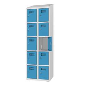 Ladeschrank mit 10 Schließfächern, 230V SCHUKO, HxBxT: 1800x600x500 mm, Türfarbe Blau RAL5012