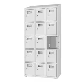 Ladeschrank mit 15 Schließfächern, 230V SCHUKO, HxBxT: 1800x900x500 mm, Türfarbe Grau RAL7035