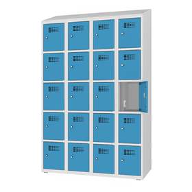 Ladeschrank mit 20 Schließfächern, 230V SCHUKO, HxBxT: 1800x1200x500 mm, Türfarbe Blau RAL5012