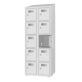 Skříň na dobíjení elektrického nářadí a elektroniky, 10 schránek, v x š x h: 1800x800x500 mm, dveře šedé RAL7035