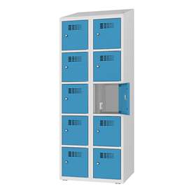 Ladeschrank mit 10 Schließfächern, 230V SCHUKO, HxBxT: 1800x800x500 mm, Türfarbe Blau RAL5012