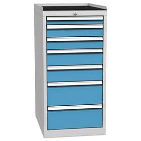 Schubladenschrank für Werkstatt, 7 x Schubladen, HxBxT: 1030 x 500 x 700 mm, Farbe grau RAL7035/ blau RAL5012