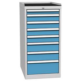 Schubladenschrank für Werkstatt, 8 x Schubladen, HxBxT: 1030 x 500 x 700 mm, Farbe grau RAL7035/ blau RAL5012