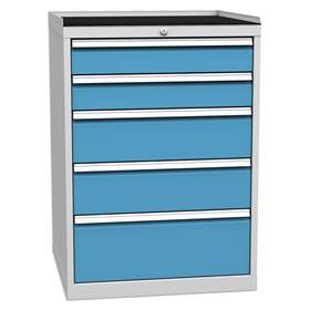Schubladenschrank für Werkstatt, 5 x Schubladen, HxBxT: 1030 x 720 x 700 mm, Farbe grau RAL7035/ blau RAL5012