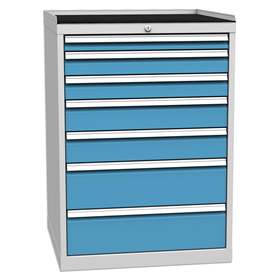 Schubladenschrank für Werkstatt, 7 x Schubladen, HxBxT: 1030 x 720 x 700 mm, Farbe grau RAL7035/ blau RAL5012