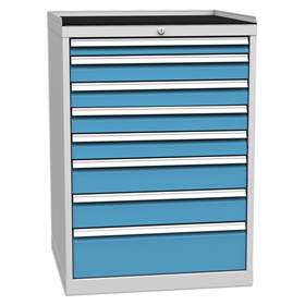 Schubladenschrank für Werkstatt, 8 x Schubladen, HxBxT: 1030 x 720 x 700 mm, Farbe grau RAL7035/ blau RAL5012
