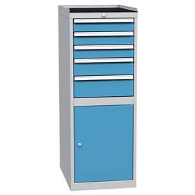 Schubladenschrank für Werkstatt, 1 x Schränk, 5 x Schubladen, HxBxT: 1350 x 500 x 700 mm, Farbe grau RAL7035/ blau RAL5012