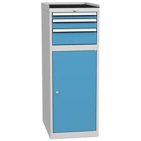 Schubladenschrank für Werkstatt, 1 x Schränk, 3 x Schubladen, HxBxT: 1350 x 500 x 700 mm, Farbe grau RAL7035/ blau RAL5012