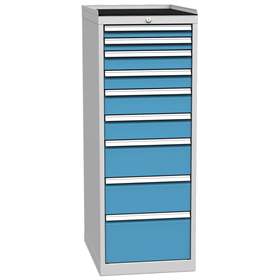 Schubladenschrank für Werkstatt, 9 x Schubladen, HxBxT: 1350 x 500 x 700 mm, Farbe grau RAL7035/ blau RAL5012