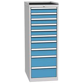 Schubladenschrank für Werkstatt, 10 x Schubladen, HxBxT: 1350 x 500 x 700 mm, Farbe grau RAL7035/ blau RAL5012
