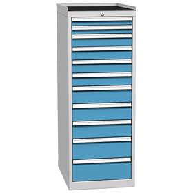 Schubladenschrank für Werkstatt, 11 x Schubladen, HxBxT: 1350 x 500 x 700 mm, Farbe grau RAL7035/ blau RAL5012