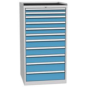 Schubladenschrank für Werkstatt, 11 x Schubladen, HxBxT: 1350 x 720 x 700 mm, Farbe grau RAL7035/ blau RAL5012