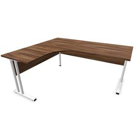 Büro-Schreibtisch 'L'-Form, Gestell 'C', weiß, Farbe Nussbaum, links, B: 1800 x 1600 mm