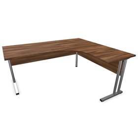 Büro-Schreibtisch 'L'-Form, Gestell 'C', Farbe Nussbaum, rechts, B: 1800 x 1600 mm