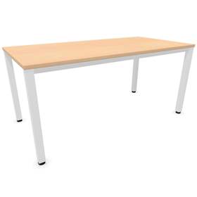 Büro-Schreibtisch, eckiges Säulen-Gestell, weiß, Farbe Ahorn, B x T: 1600 x 800 mm