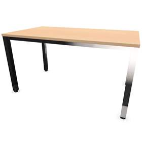 Büro-Schreibtisch, eckiges Säulen-Gestell, glänzend, Farbe Ahorn, B x T: 1400 x 800 mm