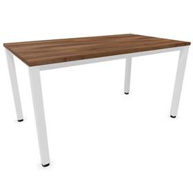 Büro-Schreibtisch, eckiges Säulen-Gestell, weiß, Farbe Nussbaum, B x T: 1400 x 800 mm