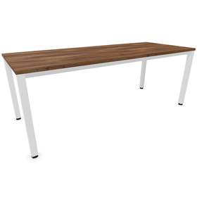 Büro-Schreibtisch, eckiges Säulen-Gestell, weiß, Farbe Nussbaum, B x T: 2000 x 800 mm