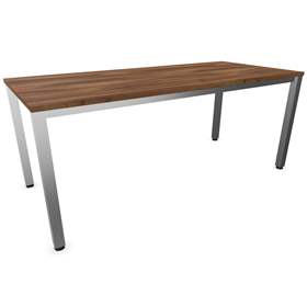 Büro-Schreibtisch, eckiges Säulen-Gestell, matt, Farbe Nussbaum, B x T: 1800 x 800 mm