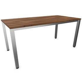 Büro-Schreibtisch, eckiges Säulen-Gestell, matt, Farbe Nussbaum, B x T: 1600 x 800 mm