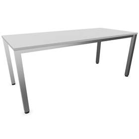 Büro-Schreibtisch, eckiges Säulen-Gestell, matt, Farbe Lichtgrau, B x T: 1800 x 800 mm