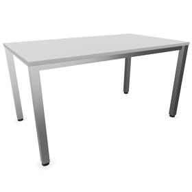 Büro-Schreibtisch, eckiges Säulen-Gestell, matt, Farbe Lichtgrau, B x T: 1400 x 800 mm