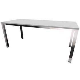 Büro-Schreibtisch, eckiges Säulen-Gestell, glänzend, Farbe Lichtgrau, B x T: 1800 x 800 mm