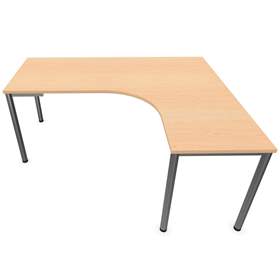 Büro-Schreibtisch 'L'-Form, runde Tischbeine, matt, Farbe Ahorn, rechts, B: 1800 x 1600 mm