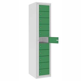 Wäscheausgabeschrank (11 Fächer) , HxBxT: 1800x400x500 mm, Korpus Lichtgrau RAL7035/Türfarbe Grün RAL6011