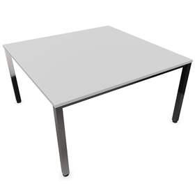 Besprechungstisch, Farbe Lichtgrau, B x T: 1400 x 1400 mm, eckiges Säulen-Gestell, glänzend