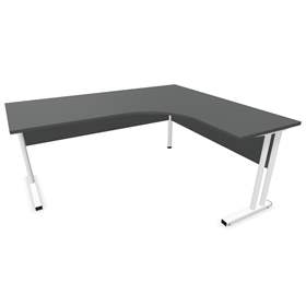 Büro-Schreibtisch 'L'-Form, Gestell 'C' weiß, Farbe Dunkelgrau, rechts, B: 1800 x 1600 mm