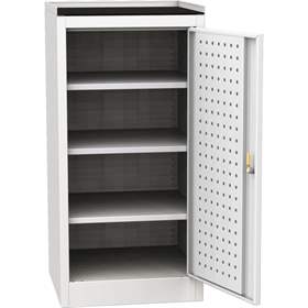 Dulap atelier, structură ușoară și joasă - mobilier oragnizator metalic, HxLxl: 1030 x 500 x 500 mm, 3 polițe, gri RAL7035/ RAL7035