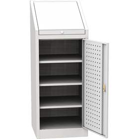 Dulap atelier, structură ușoară și joasă - mobilier oragnizator metalic, HxLxl: 1300 x 500 x 500 mm, 3 polițe, gri RAL7035/RAL7035