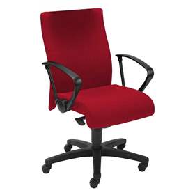 Bürodrehstuhl NEO, mit breitem Sitz und Armlehnen, Fußkreuz aus Nylon, Bezugsmaterial Basic - rot