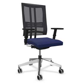 Moderner Bürostuhl @-MOTION mit Armlehnen, Sitz-Bezugsmaterial Basic - Farbe Blau, Stahlgestell verchromt