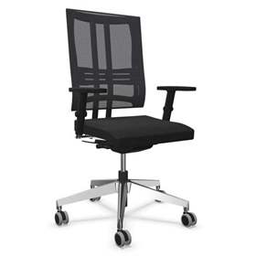 Moderner Bürostuhl @-MOTION mit Armlehnen, Sitz-Bezugsmaterial Basic - Farbe Schwarz, Stahlgestell verchromt