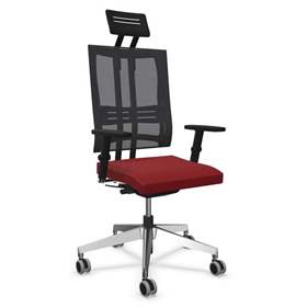 Moderner Bürostuhl @-MOTION mit Kopfstütze, Sitz-Bezugsmaterial Basic - Farbe Rot, Stahlgestell verchromt