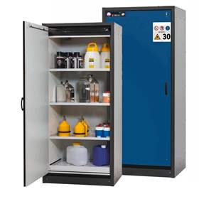 Sicherheitsschrank -30 Minuten, BxTxH: 864x620x1947 mm, 3 Fachböden, 1 Bodenwanne, Tür Blau